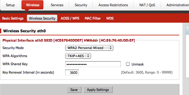 Cloakbox Wireless Security Settings