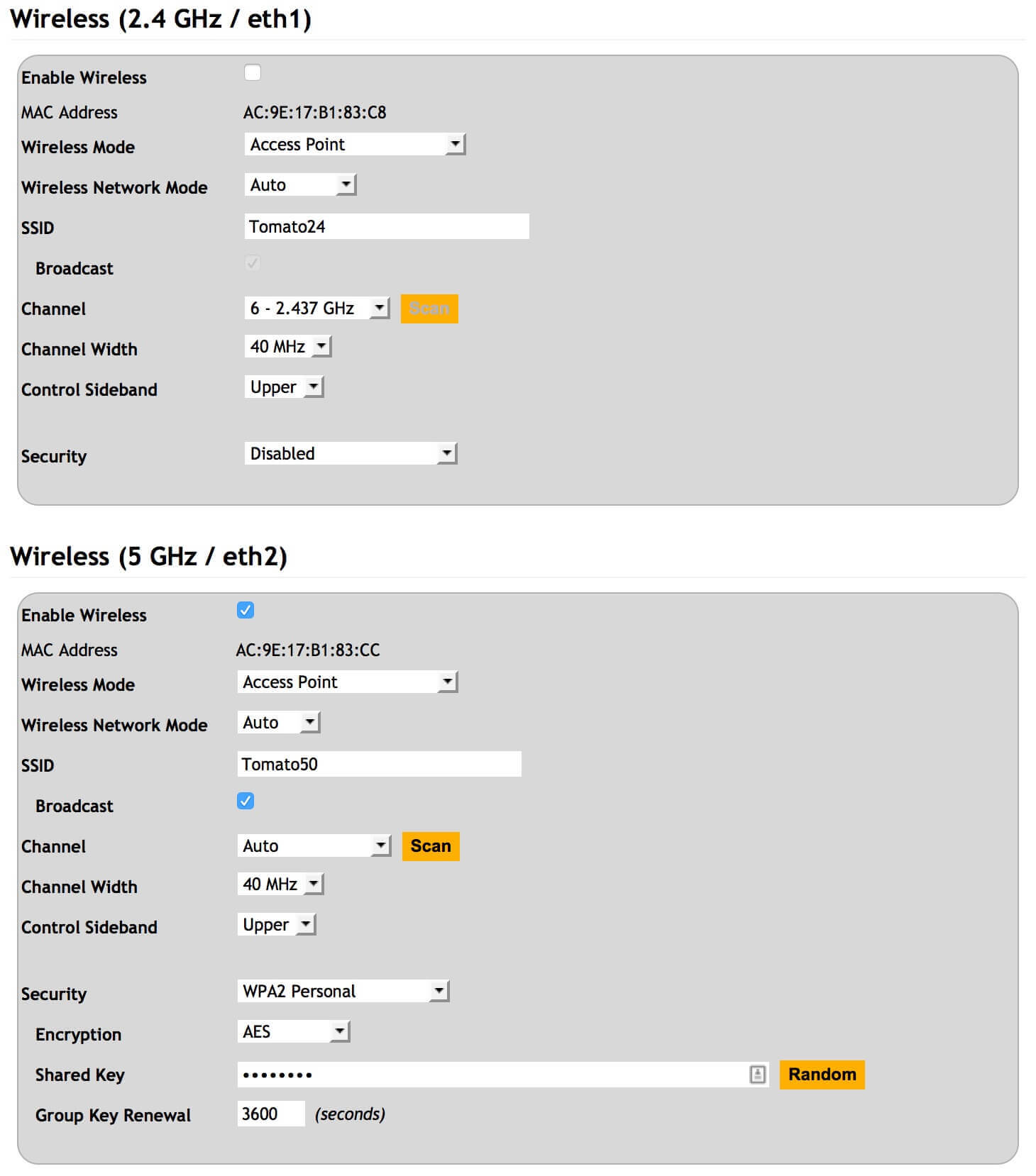 Tomato Wireless Settings